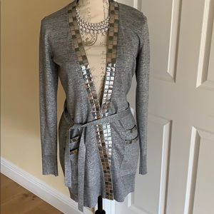 NWOT cache silver embellished cardigan size Med